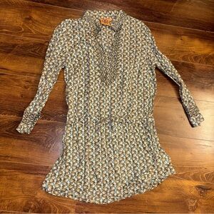 Tory Burch Patterned Tunic in Blue and Cream